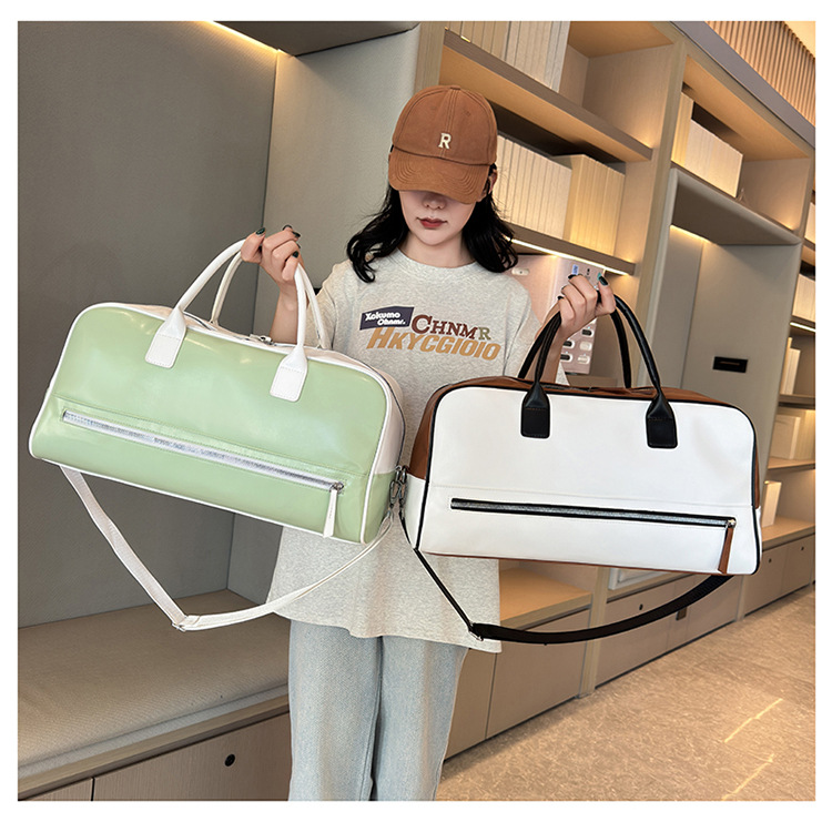 Trendy and casual PU texture travel bag for women, LOGO printable Korean-style storage bag, simple crossbody carry-on bag for going out details Picture
