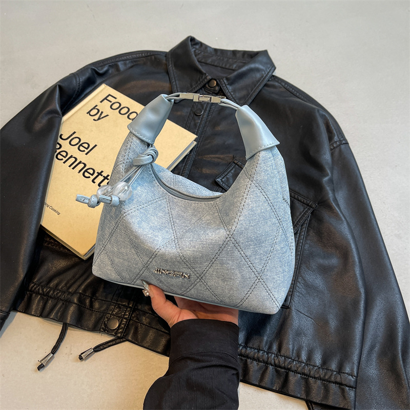 2024 New niche hand-held underarm bag, single-shoulder crossbody bag, retro dumpling bag, high-end denim small handbag details Picture