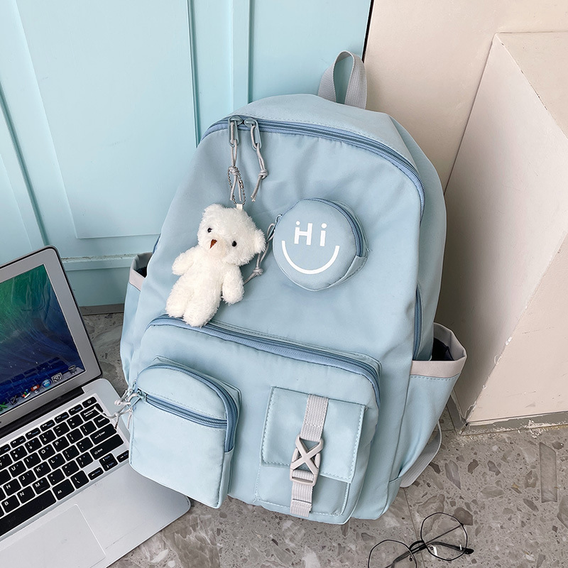 Smiley face fashionable backpack, schoolbag for primary and middle school students, toy pendant bag, cute campus leisure, burden relief for girls Specification drawing