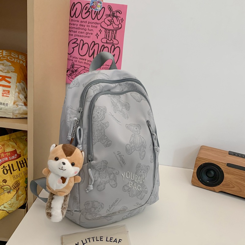 Junior high school outdoor girls' high appearance level printed bear college student backpack, new style backpack, cute backpack Specification drawing