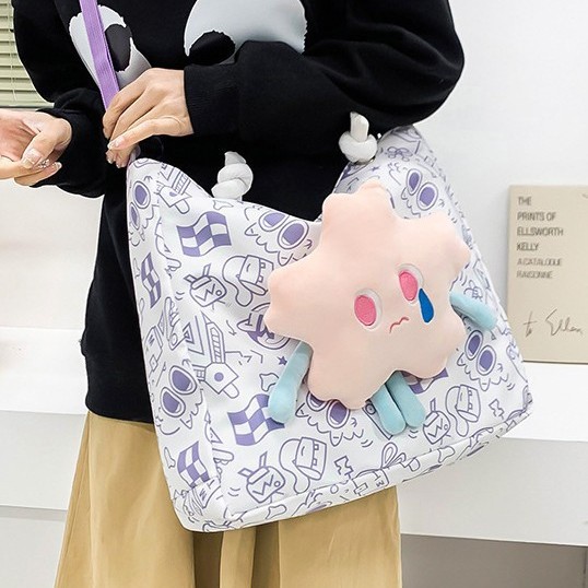 2025 Summer New style Starfish bag nylon crossbody bag, single-shoulder bag, student hand-held plush cute girl casual bag Specification drawing