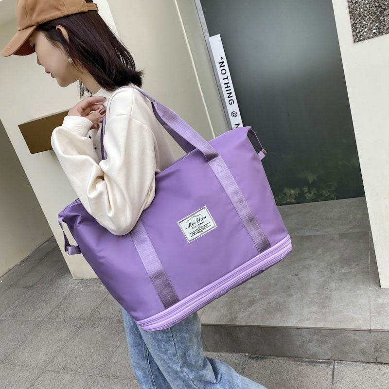 Customized fitness bags, double-layer expandable, simple travel bags, lightweight maternity bags, student luggage bags, with logo printing available Specification drawing