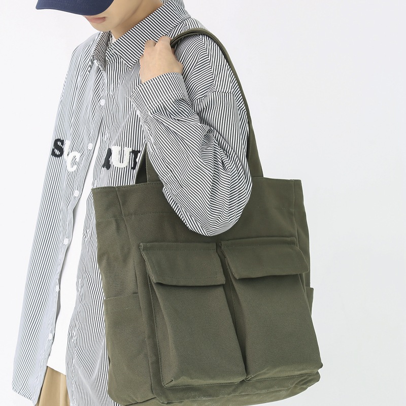 Japanese-style canvas bags for men and women, large-capacity retro hand-held shoulder bags, college student class bags, simple tote bags for women full figure