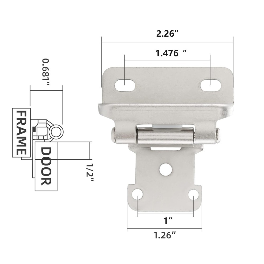 1/2-inch cover position American spring self-closing hinge, cross-border semi-concealed cover plate type RV spring hinge Specification drawing