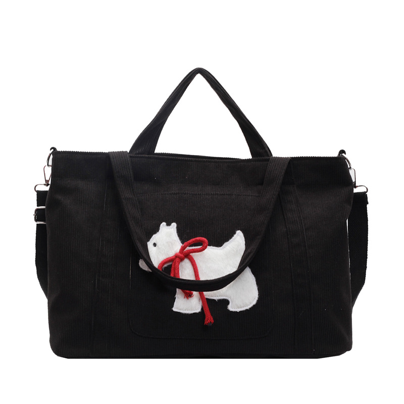New corduroy tote bag, cute puppy, versatile single-shoulder bag, college student commuting to class, hand-held crossbody bag, female Item Picture