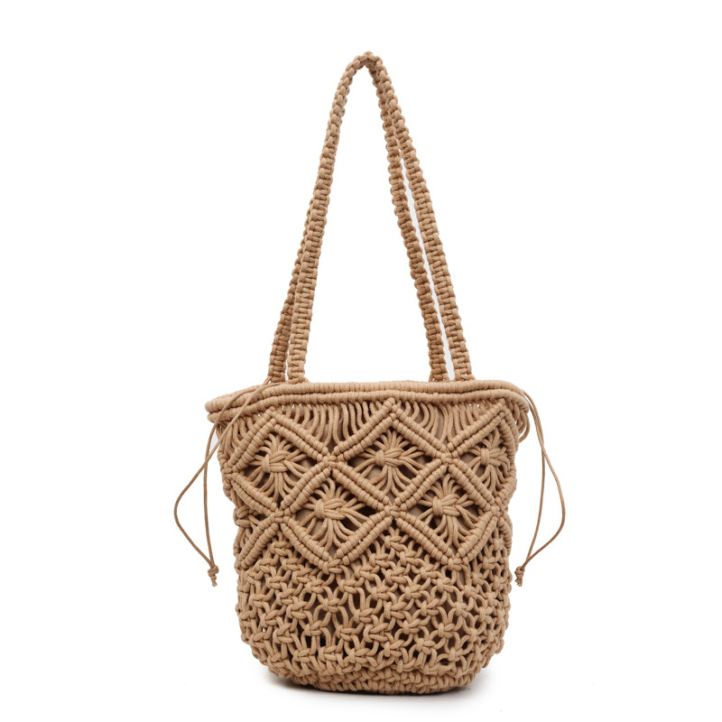 "Foreign trade Lazy style woven bag for Women 2025 New Trendy summer single-shoulder straw woven bag, beach vacation bucket bag. Item Picture