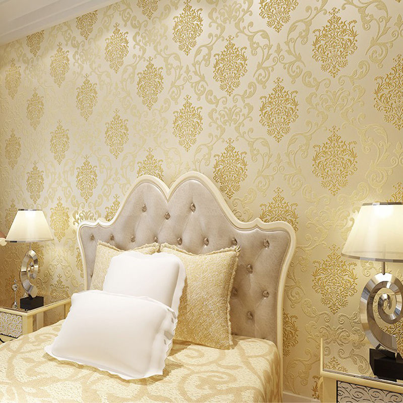 European-style three-dimensional thickened Damascus non-woven fabric wallpaper, living room, bedroom, room, TV background, wall paper with glue Application Scenario