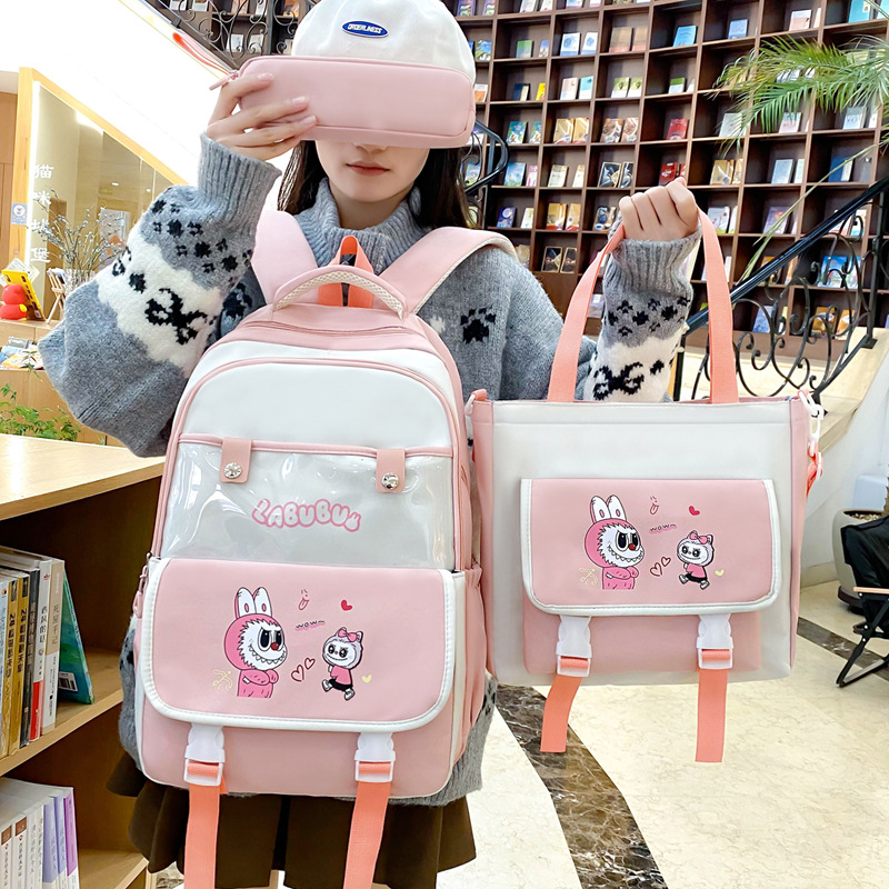 Cute cartoon schoolbag for female junior high school students, 2025 new double-shoulder backpack, large capacity, lightweight and versatile backpack, tutorial bag details Picture