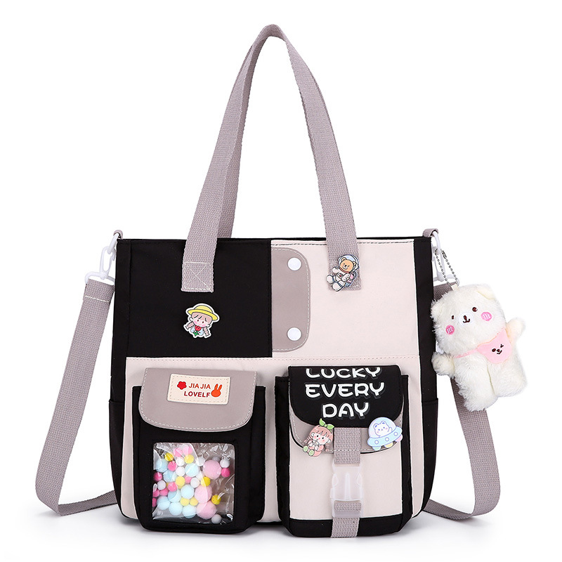 Large-capacity junior high school class bag, single-shoulder tote bag, ins fresh and trendy school style, sweet crossbody bag Item Picture