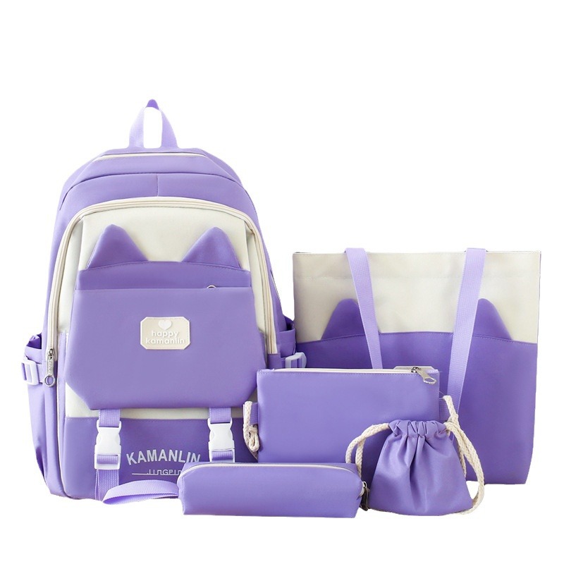 Wholesale of lightweight and large-capacity junior high school schoolbags, cute color-matched tutorial backpacks for girls, and primary school students' backpacks Item Picture