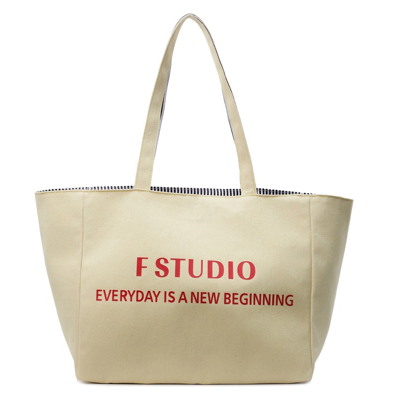 Summer colorful striped canvas bag for women, 2025 new double-sided single-shoulder tote bag, versatile letter tote bag Item Picture