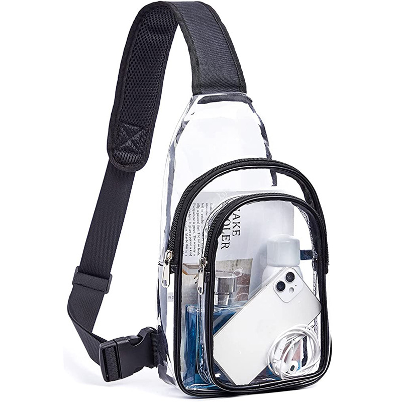 Amazon foreign trade PVC transparent bag, single-shoulder backpack, outdoor travel chest bag, gymnasium visible single-shoulder crossbody bag details Picture