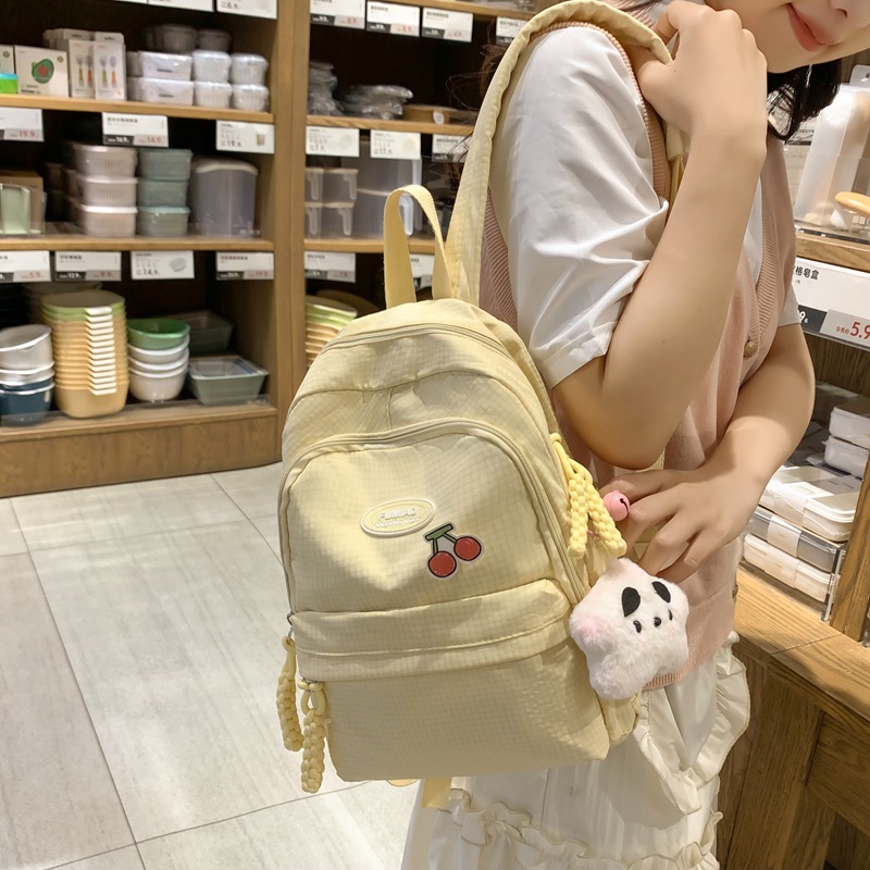 Summer new high-appearance-level girls' schoolbag, Japanese-style fresh and cute casual backpack, fine-checkered college students' backpack details Picture