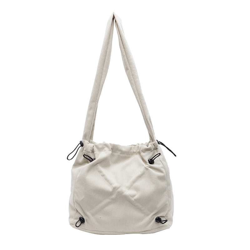Niche large-capacity single-shoulder crossbody bag, corduroy drawstring lightweight tote bag, large-capacity casual and laid-back style bag Item Picture