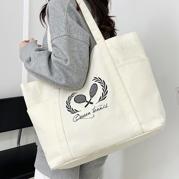 Spring 2025 New Edition Simple women's bag, thickened canvas bag, women's hand and shoulder large capacity tote bag details Picture