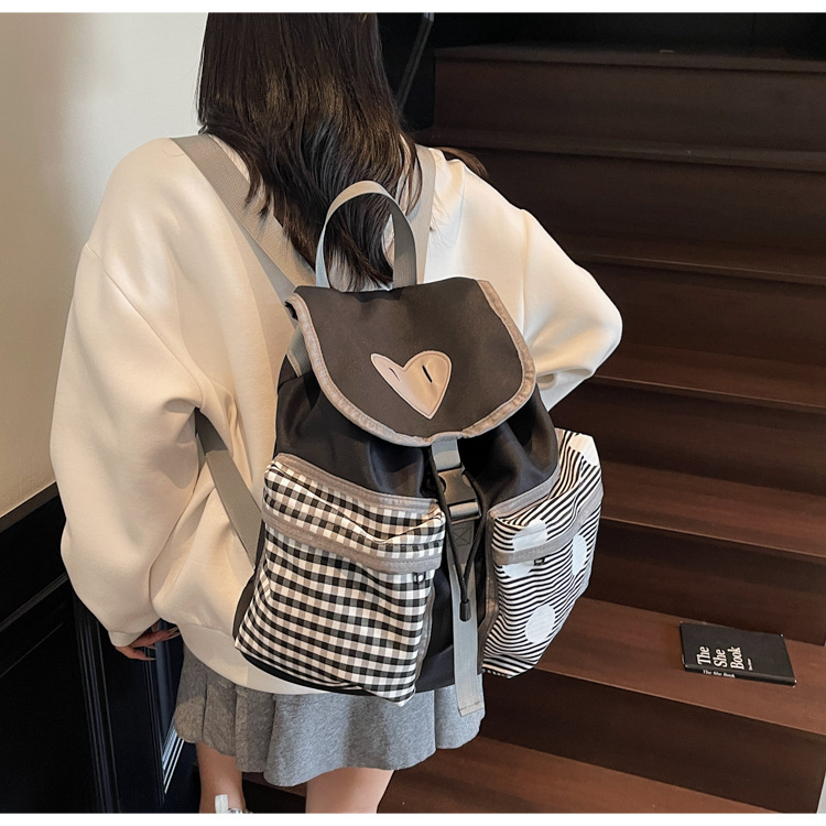 Korean style backpack, fashionable and versatile, high appearance level, cute summer backpack for female college students, new schoolbag color block 2025 Specification drawing