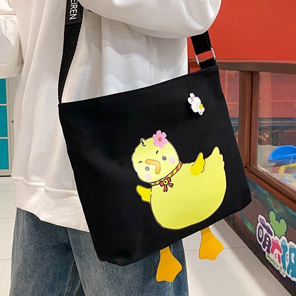 Cute canvas small bag for women 2024 new style, fashionable and versatile cartoon print single-shoulder bag, cool crossbody bag for girls Specification drawing