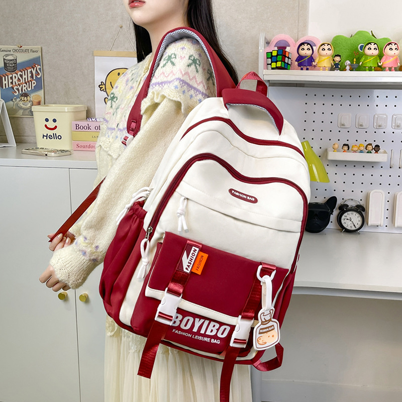 2024 New fashionable and trendy computer bag with contrasting colors, large-capacity backpack, student schoolbag, women's Korean version lightweight backpack full figure