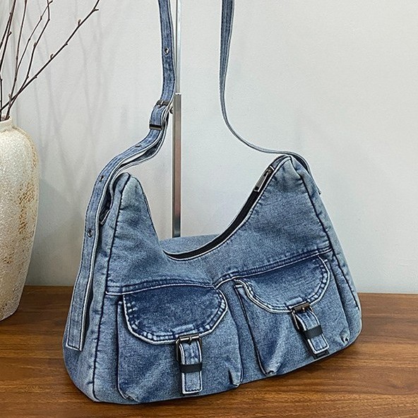 Large-capacity tote bag, simple and casual travel large bag, women's 2025 summer new style high-end denim crossbody bag full figure