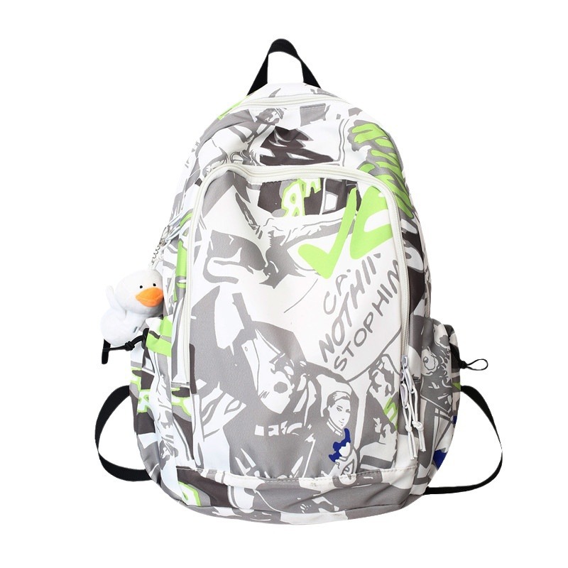 Fashionable graffiti printed schoolbag for girls, cool and trendy ins Japanese Harajuku style backpack, simple college student high school backpack Item Picture
