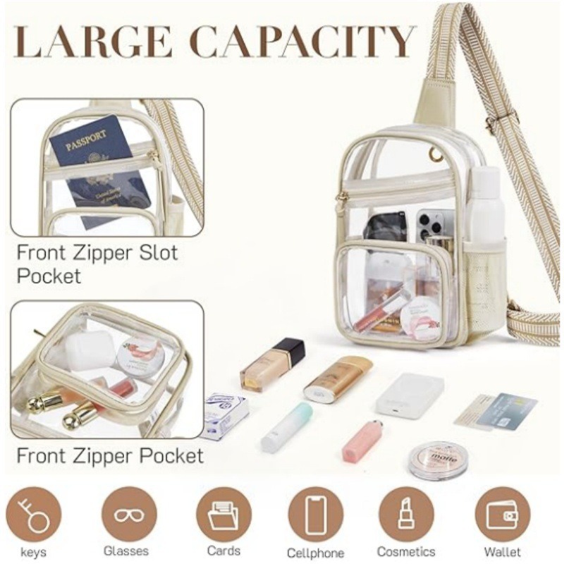 Cross-border in-stock PVC chest bags, single-shoulder bags, waist bags, crossbody bags, wallets, patterned shoulder straps, front side mesh bags full figure