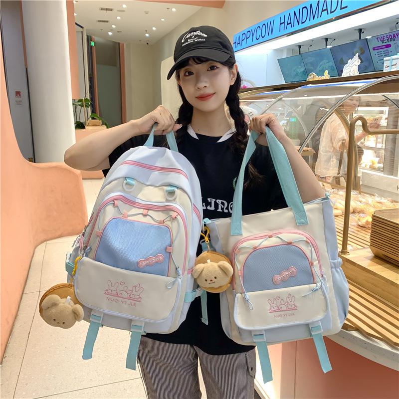 Cross-border students, cute junior and senior high school students, carry crossbody bags, large-capacity casual color-blocking class backpacks and travel bags Specification drawing