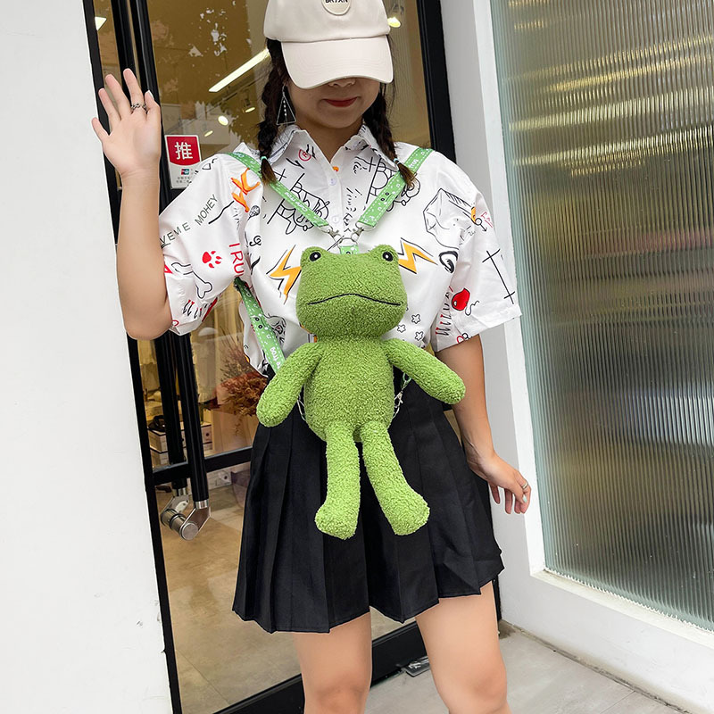 New cute and ugly frog doll, single-shoulder crossbody bag, cartoon plush bag, children's gift, claw machine doll details Picture