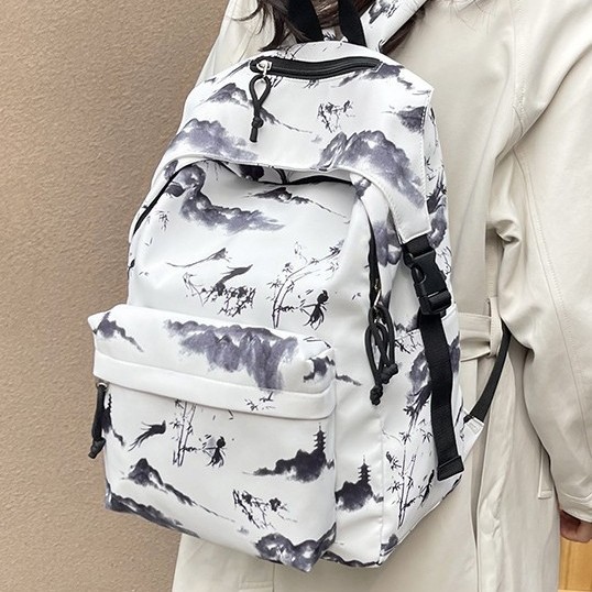 Fashionable new large-capacity student schoolbag, casual and trendy tie-dyed printed backpack, Chinese-style backpack for both men and women details Picture