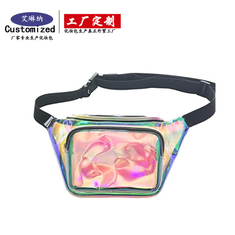 Cross-border TPU laser transparent waist bag, outdoor sports storage bag, outdoor rafting fitness travel bag processing and customization full figure