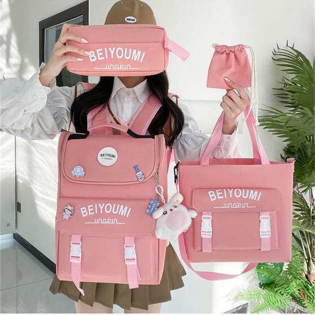 Korean version of ins lightweight, lightweight and spine-protecting four-piece set, high school, high school and college students' high appearance level tutorial bag backpack details Picture