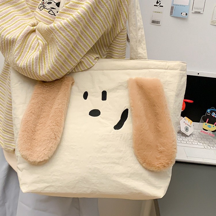 Cute cream-patterned, fluffy, cotton-padded, large-capacity single-shoulder canvas bag, Tote, large-capacity, original design cartoon bag Specification drawing