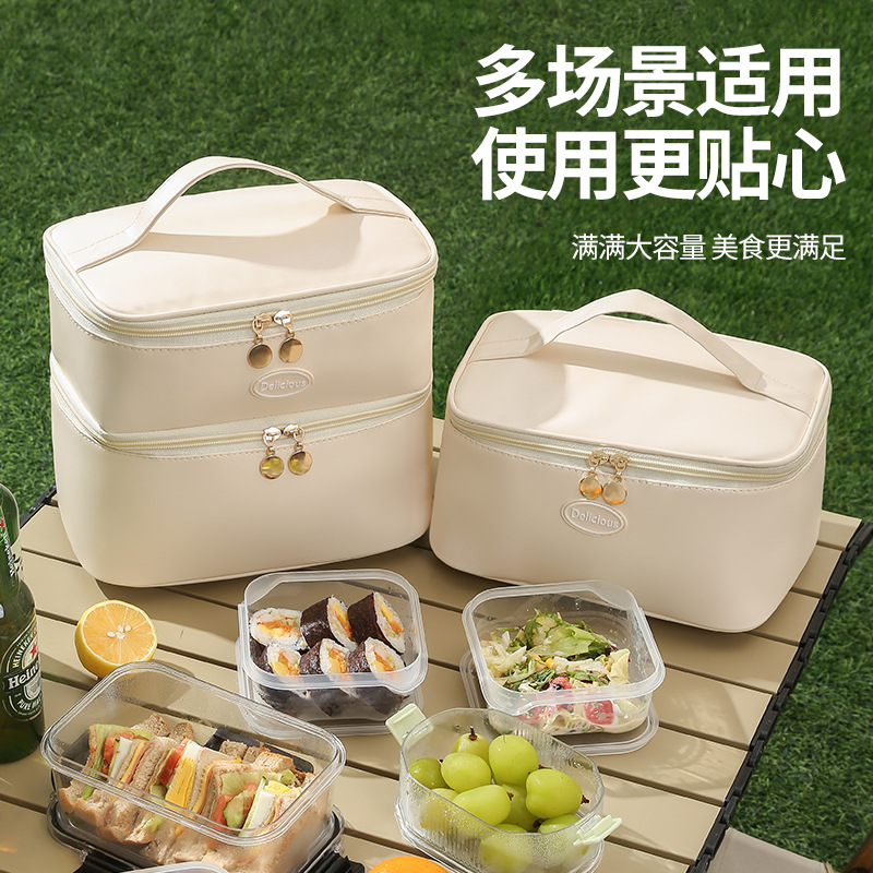 Runhui PU bento bag, single-layer student lunch box bag, office worker's rice bag, double-layer insulated bag, hand-held portable meal bag Application Scenario