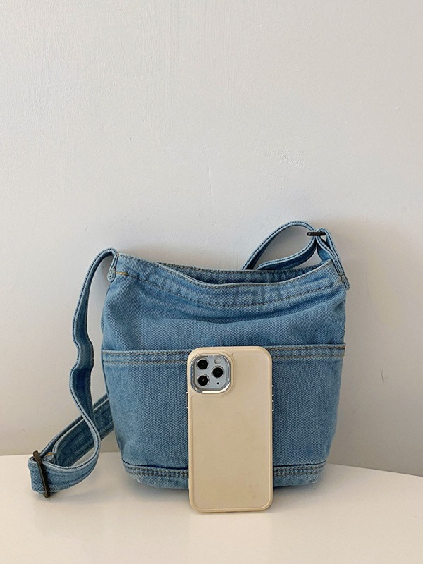 ins denim phone bag, Korean style fashionable single-shoulder bag, Japanese style simple and retro crossbody bag, artistic style small backpack Item Picture
