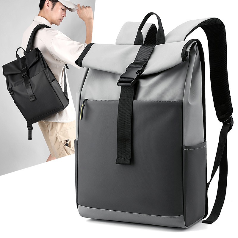 Color-blocking, fashionable and trendy men's backpack for work and commuting, computer backpack, sporty style, large-capacity student schoolbag full figure