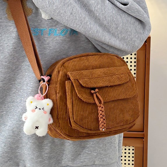 Crossbody bag for women, retro and versatile, Haraju-style corduroy backpack, simple and versatile, casual student small crossbody bag, mobile phone case Application Scenario