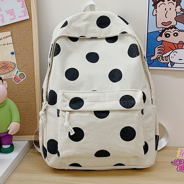 New autumn and winter student backpack, corduroy, cute polka dot, large-capacity girls' schoolbag, casual forest-style backpack details Picture