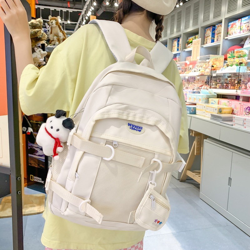 A fresh and trendy backpack for girls, a simple and solid-colored large-capacity outdoor casual backpack for junior and senior high school students details Picture