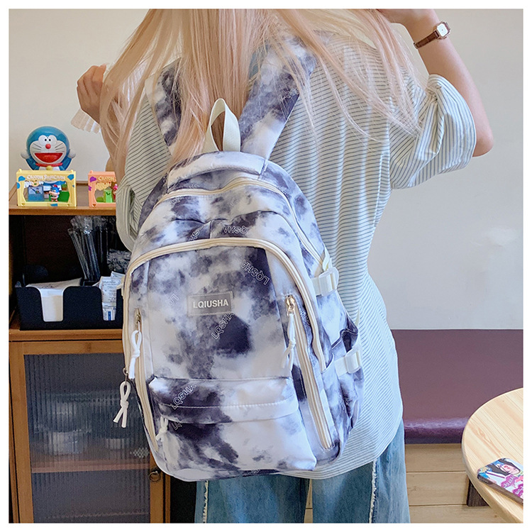 Personalized and trendy tie-dyed backpacks for male and female college students, fashionable backpacks for junior high school and senior high school students, large-capacity backpacks details Picture