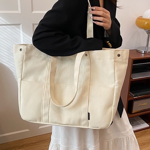 "2025 New style canvas cross-border large-capacity hand-held shoulder bag, Japanese college student class bag tote bag. details Picture