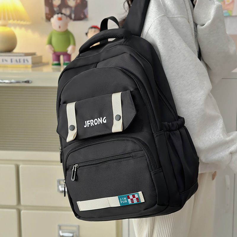 American-style versatile high-capacity schoolbag for junior high school students, color-blocking backpack for girls and middle school students, and Instagram casual computer backpack details Picture