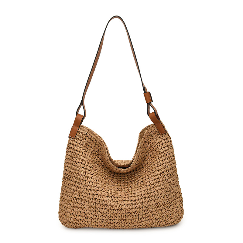 Retro woven bag for women, 2025 new style, popular beach vacation single-shoulder bag, large capacity tote bag, straw woven bag Item Picture
