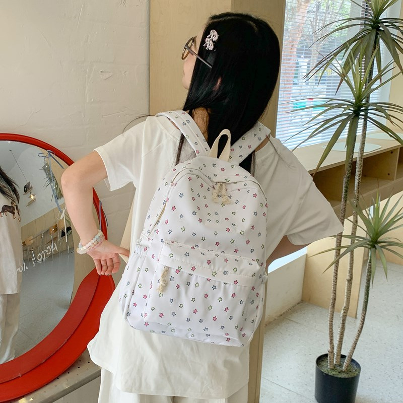 Japanese-style girl's fresh and clean star backpack 2025 New large-capacity high school student backpack, casual single-shoulder bag for girls Specification drawing