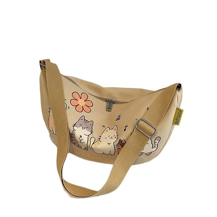 New versatile canvas single-shoulder bag for commuting, student ins Korean style, laid-back style, cartoon and cute underarm bag, crossbody bag Item Picture