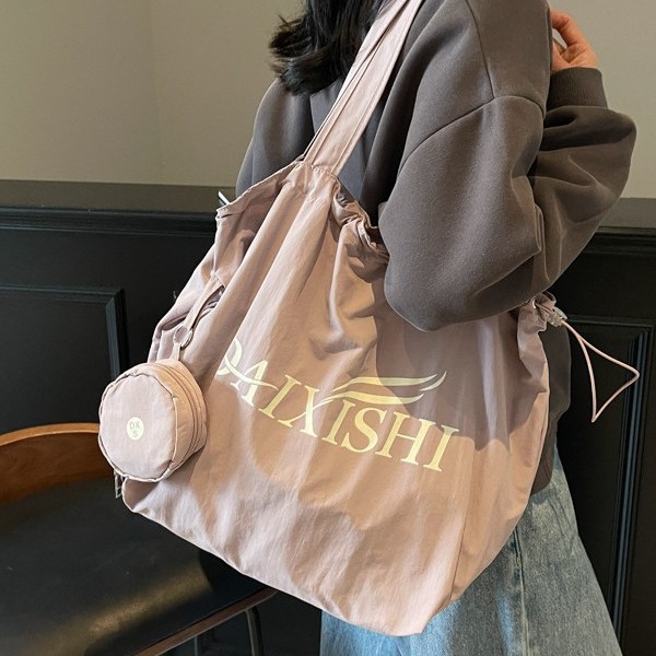 Canvas bag, portable for daily use, ins artistic large-capacity single-shoulder bag, fashionable Japanese style, versatile bag for class commuting and students details Picture