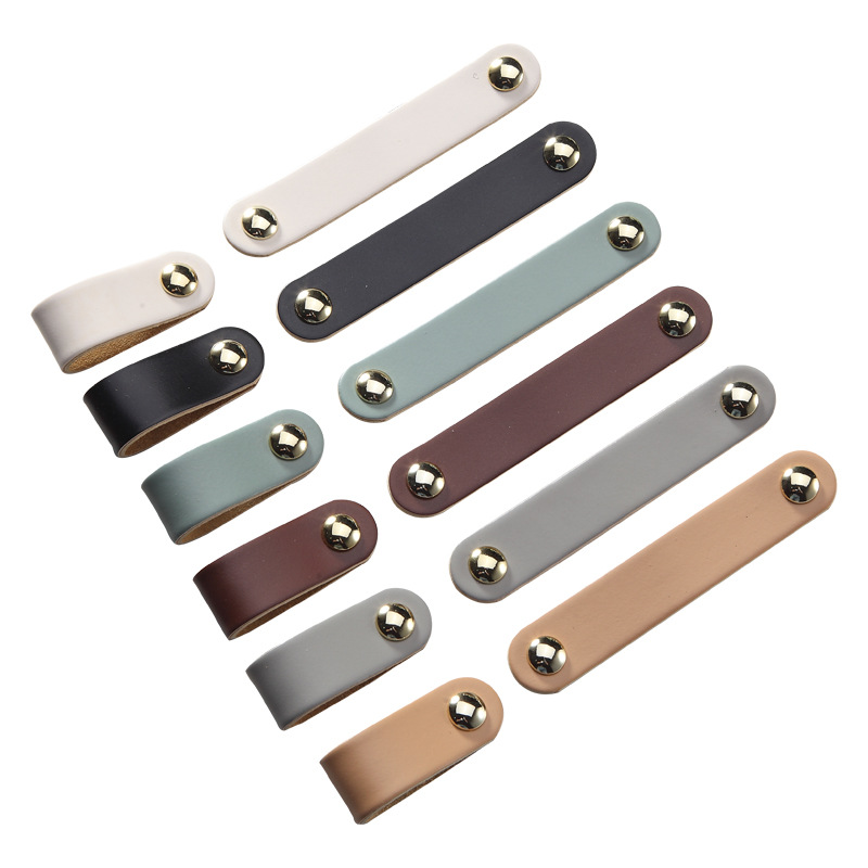 Classic and simple leather bags, drawers, cabinets, leather handles, cross-border hardware, leather handles, drawer door handles details Picture