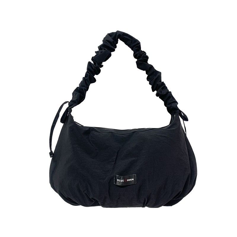 New fashionable large-capacity college-style single-shoulder bag, zipper pleated bag, tote bag, single-shoulder bag, sewing thread handbag Item Picture