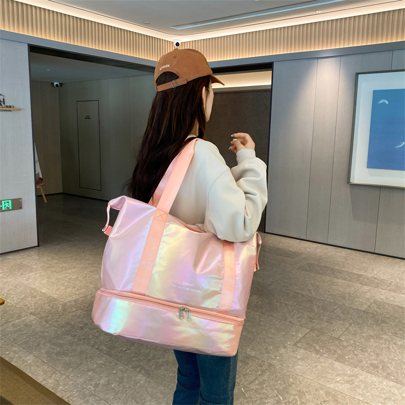 Spring new lightweight travel bag, colorful expandable fitness bag, dry and wet separation large capacity hand-held yoga bag Specification drawing