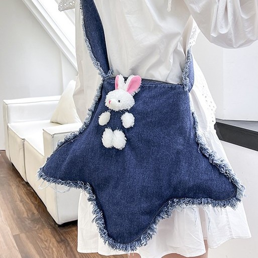 The new denim bear large-capacity women's single-shoulder bag is simple and versatile, a cross-border simple commuting tote bag and a crossbody bag details Picture