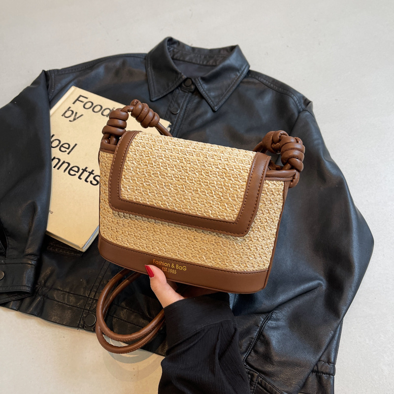 Fashionable color-blocking straw woven bag for women, 2024 new style simple and casual woven bag, high-end and versatile single-shoulder crossbody bag Specification drawing