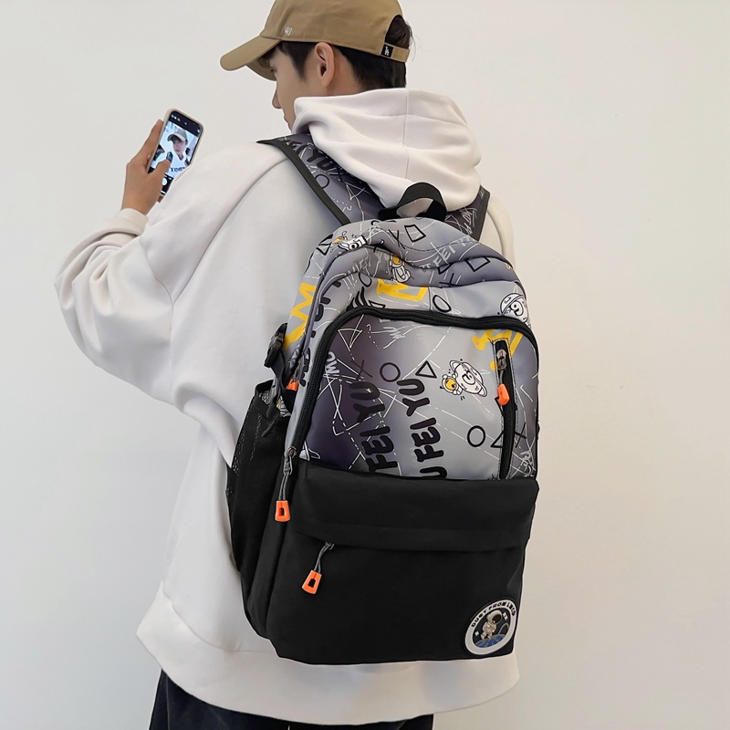 New cross-border student backpack, Korean style fashionable and trendy letter schoolbag, casual large-capacity travel backpack Specification drawing